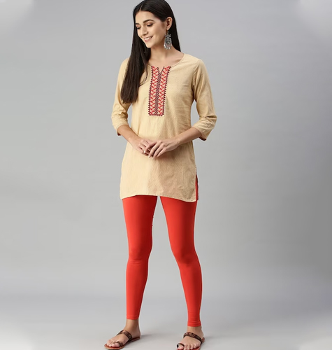 Women Rust Orange Solid Ankle-Length Leggings